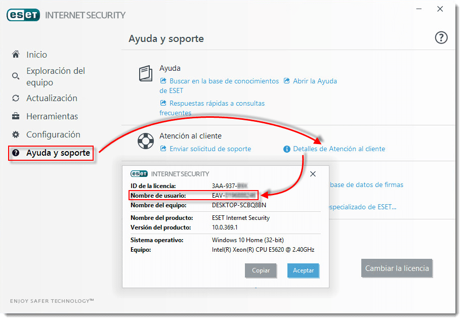 nombre de usuario ESET Panamá antivirus